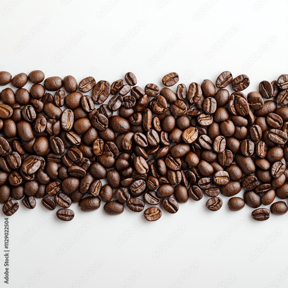 Freshly Roasted Coffee Beans Spread Across a White Background Freshly Roasted Coffee Beans Spread Across a White Background