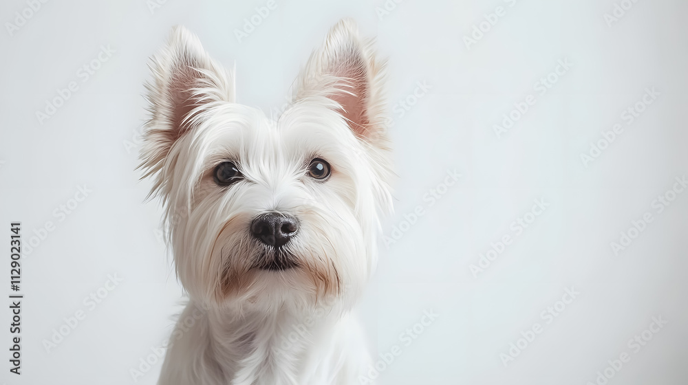 A West Highland Terrier sitting in front of a white studio background. A West Highland Terrier sitting in front of a white studio background.