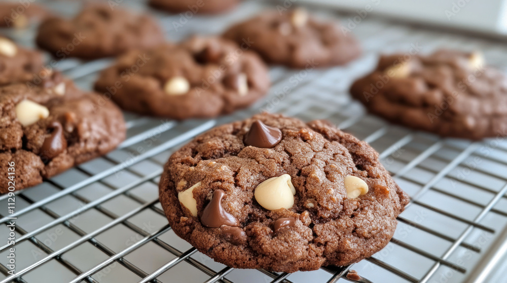 Fototapeta premium Cookies red chocolate candy chips on a cooling rack
