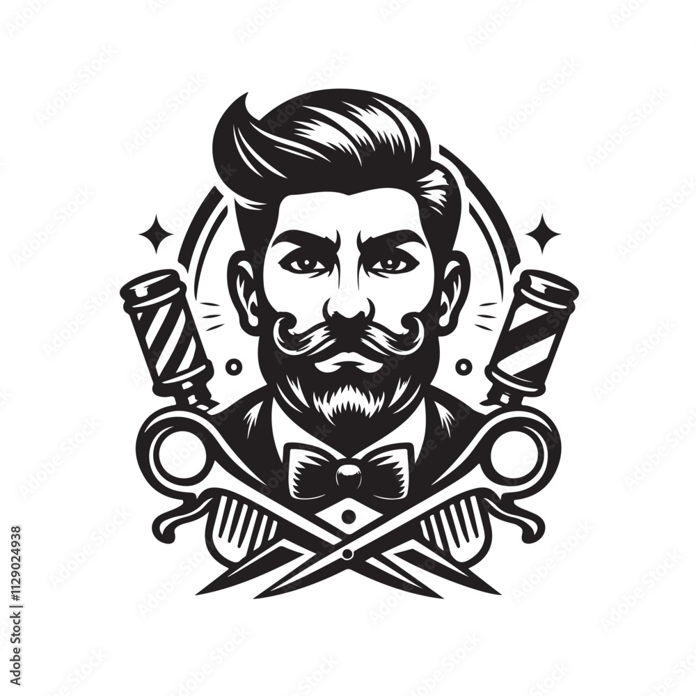 Fototapeta premium Black and white barber logo vector for your service