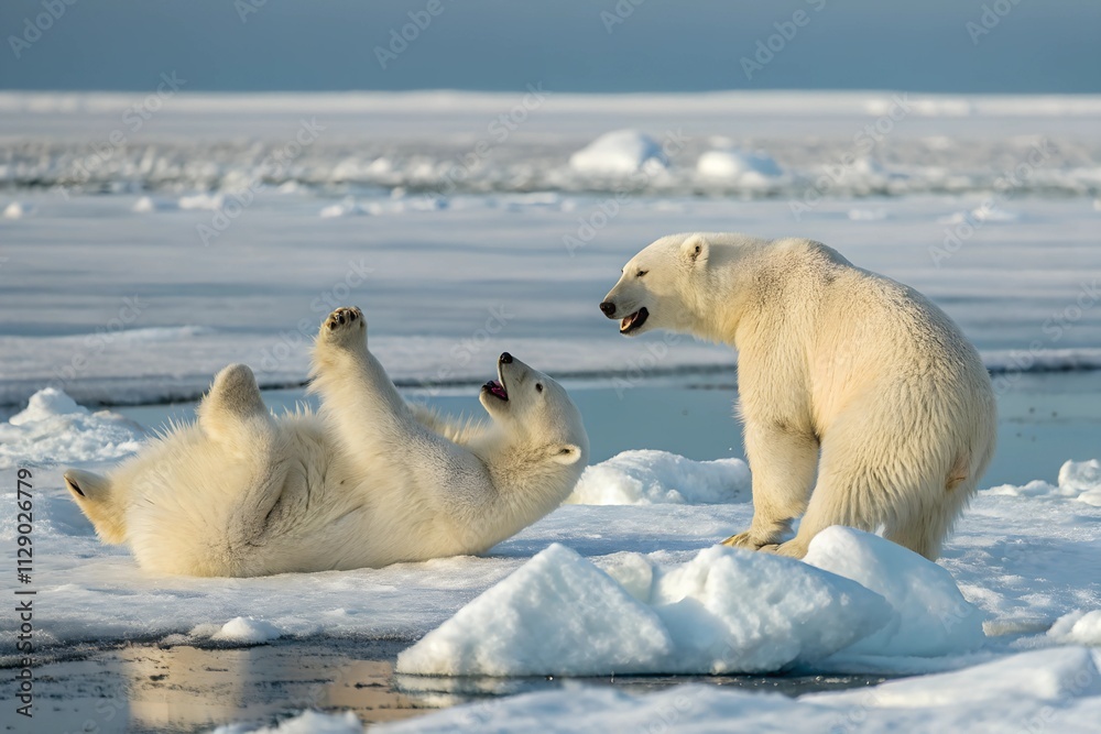 Polar Bears Playing on Ice in Winter Wonderland Polar Bears Playing on Ice in Winter Wonderland