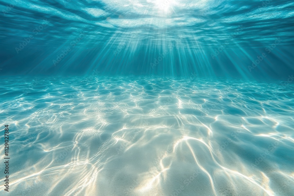 Naklejka premium Serene undersea scene with sunlight shimmering through the blue ocean