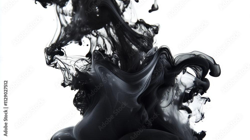 Fototapeta premium Abstract black ink swirling in water, creating dynamic shapes and textures