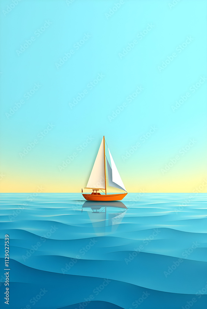 Fototapeta premium Lonely Yacht on Clear Sea