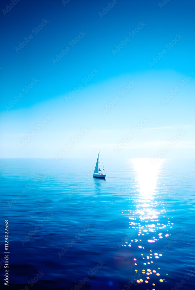 Fototapeta premium Lonely Yacht on Clear Sea