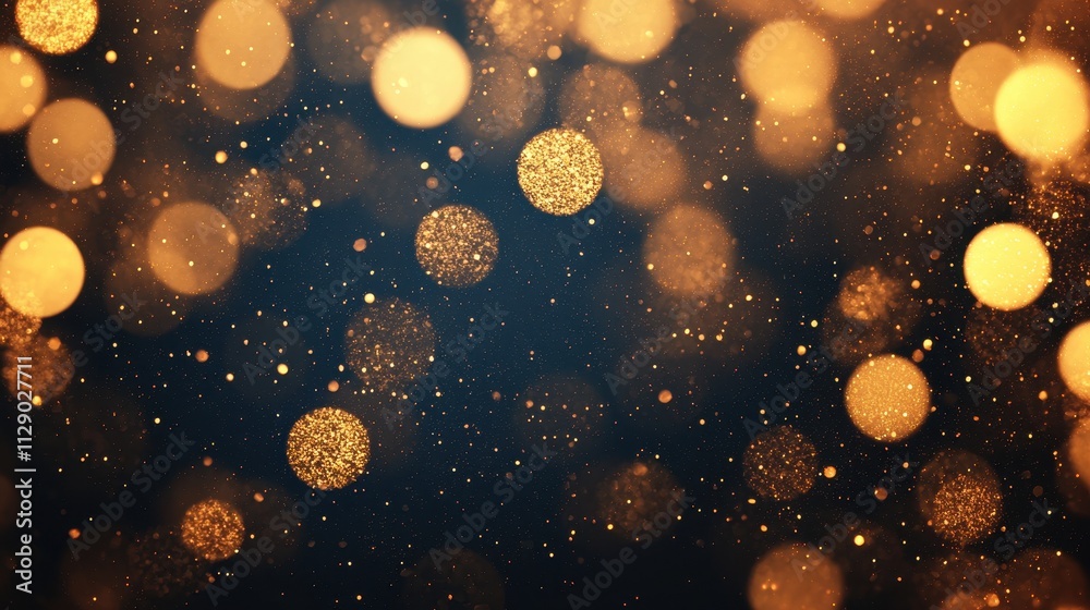 Sparkling Golden Bokeh Lights on Dark Background for Festive Mood Sparkling Golden Bokeh Lights on Dark Background for Festive Mood