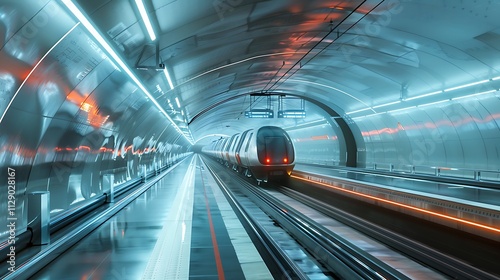 Futuristic subway train arrival urban metro station transport photography modern environment perspective on motion