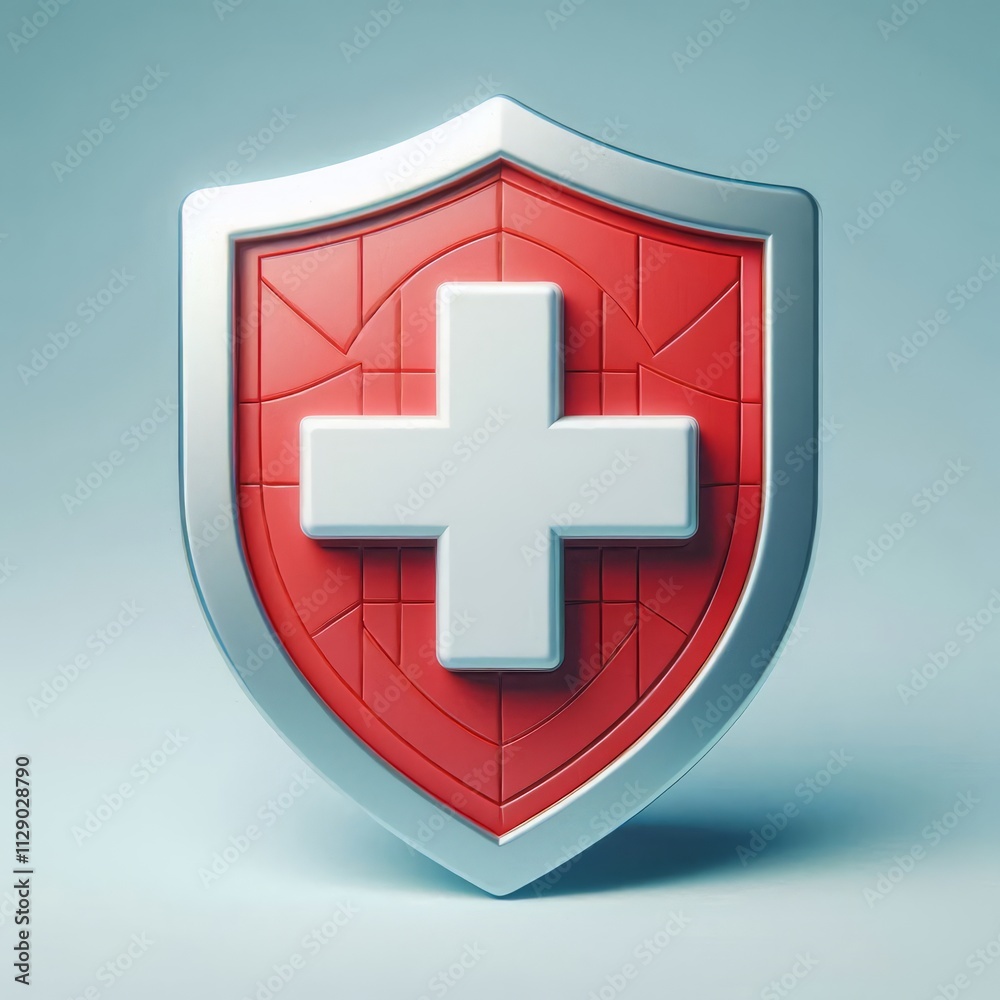 Fototapeta premium shield first aid cross 3d render icon isolated on белый background cutout