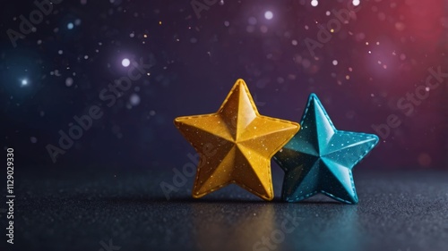 Colorful stars shine brightly against a dark background, creating a striking contrast in this captivating image. photo