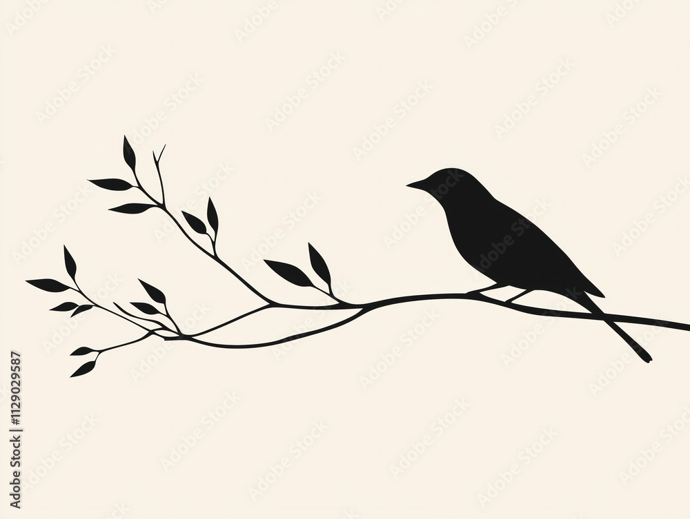 Elegant Bird Silhouette on a Branch: A Tranquil Reflection of Nature's Beauty Elegant Bird Silhouette on a Branch: A Tranquil Reflection of Nature's Beauty