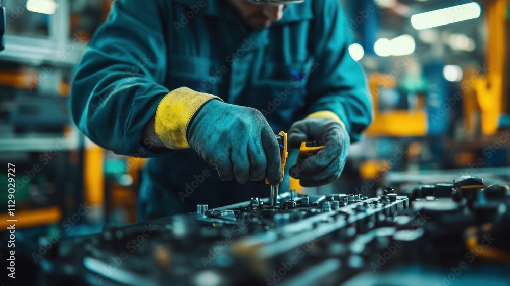 Mechanic Repairing Engine in Factory Mechanic Repairing Engine in Factory