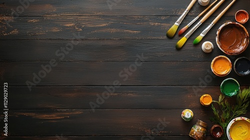 Art therapy session with colorful paints and brushes in a creative setup welcoming atmosphere engaging art mediums for emotional expression