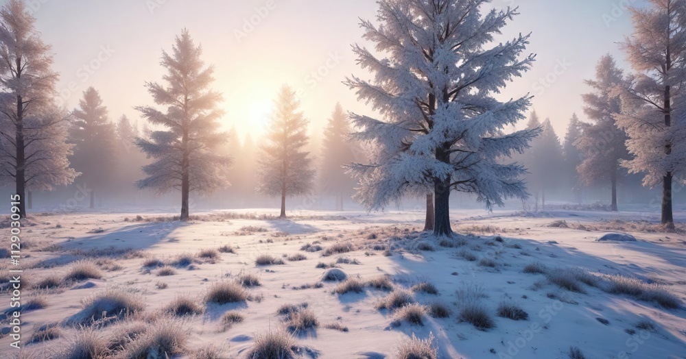 Frosty mornings with sparkling frost and snow-covered trees, snowy scene, peaceful, sparkling frost Frosty mornings with sparkling frost and snow-covered trees, snowy scene, peaceful, sparkling frost