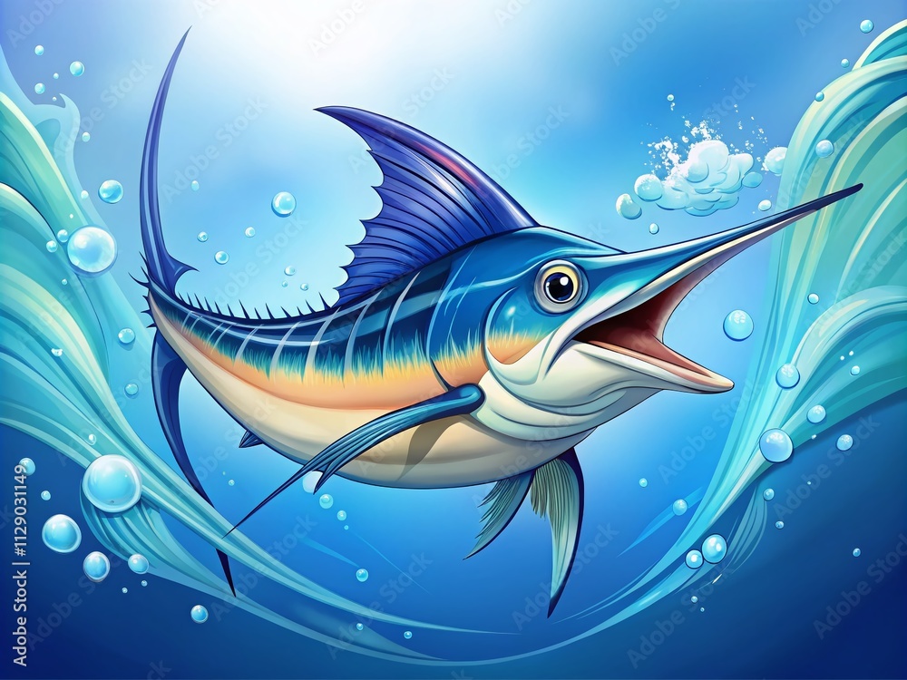 High Quality Blue Marlin Cartoon Character in Flat Design and Line Art Styles for Creative Projects and Illustrations, Perfect for Branding and Marketing Materials High Quality Blue Marlin Cartoon Character in Flat Design and Line Art Styles for Creative Projects and Illustrations, Perfect for Branding and Marketing Materials