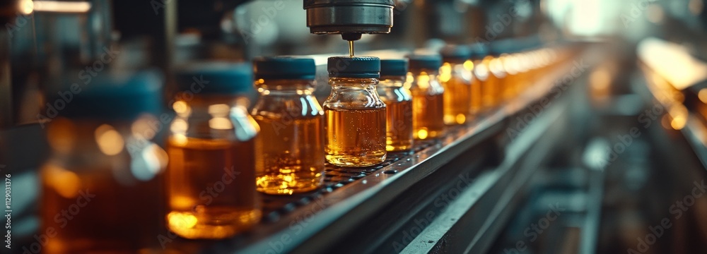 Bottles on Production Line in Factory Setting Bottles on Production Line in Factory Setting