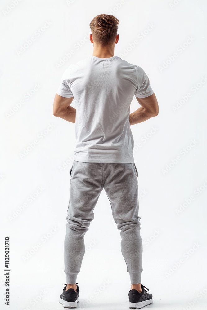 Fitness enthusiast in casual attire poses against a simple background, showcasing strength and a focused mindset during a workout session Fitness enthusiast in casual attire poses against a simple background, showcasing strength and a focused mindset during a workout session