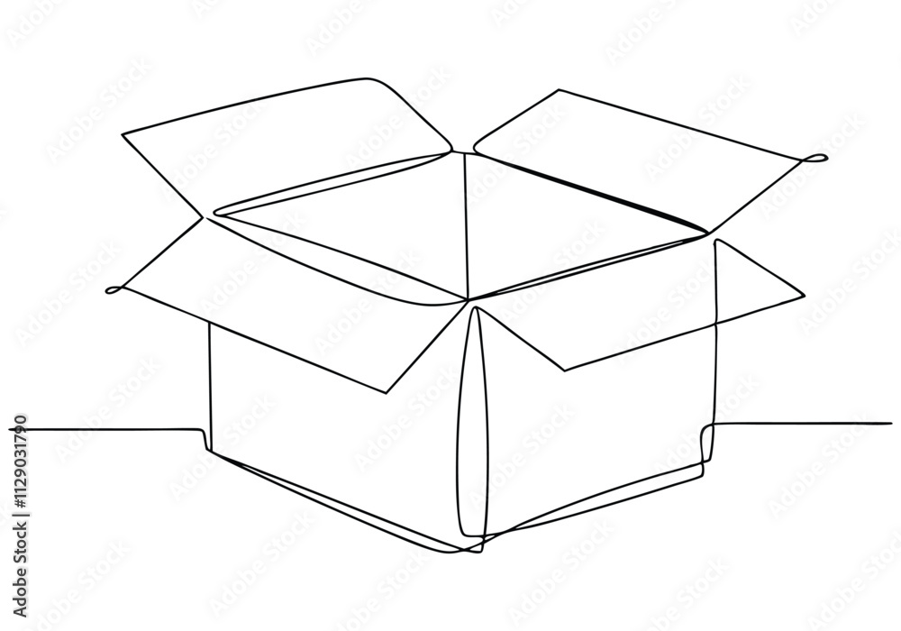 Continuous One-Line Drawing of an Open Box - Minimalist Geometric Art Continuous One-Line Drawing of an Open Box - Minimalist Geometric Art