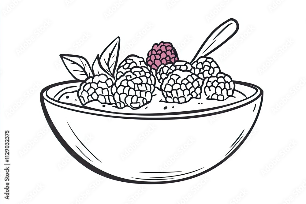Bowl of Yogurt with Raspberries and Mint Bowl of Yogurt with Raspberries and Mint