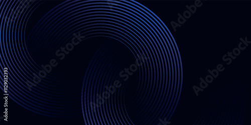 Abstract blue glowing geometric lines on dark blue background. Modern shiny blue circle lines pattern.