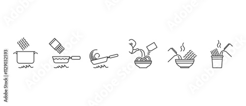 Noodles icon. Instant noodle making and noodle dish in line icon style. Simple vector bowl of noodles line icon in transparent background.