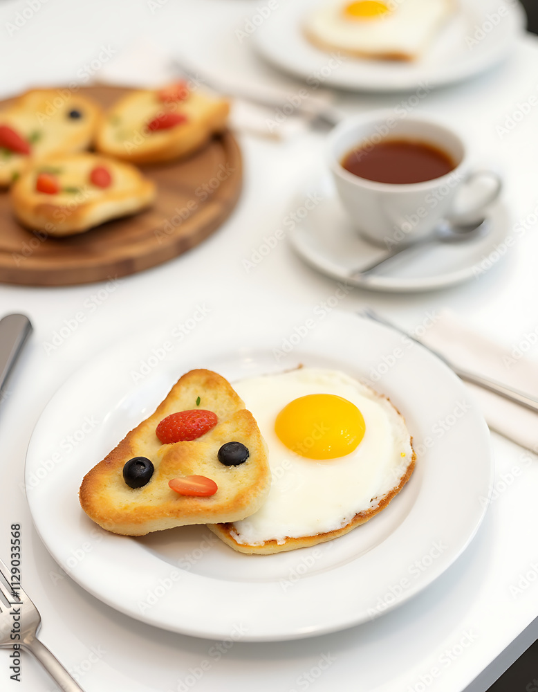Breakfast items or baked goods arranged neatly on a clean white table with a simple yet inviting presentation._00001_
