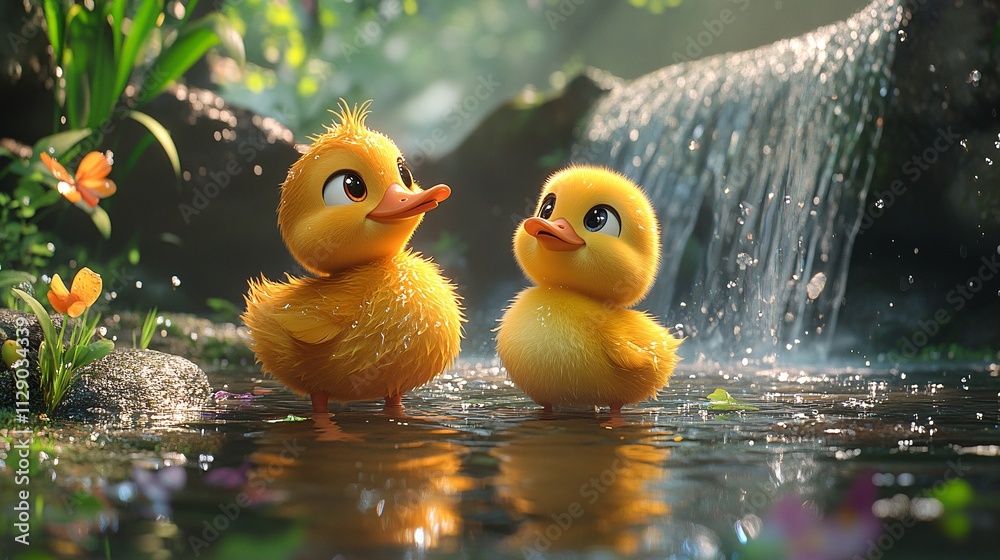 Two Ducks Enjoying a Colorful Rainbow Scene Two Ducks Enjoying a Colorful Rainbow Scene