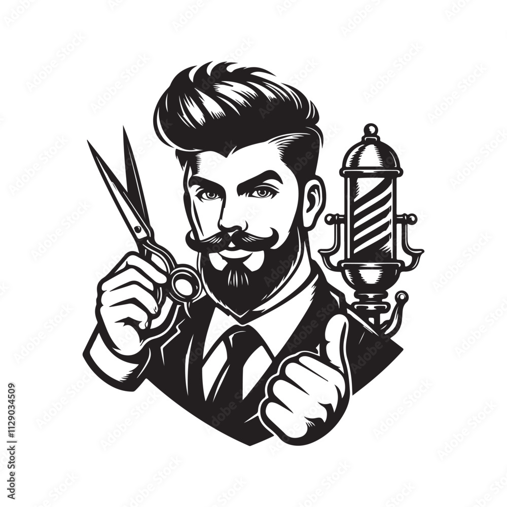 Black and white barber logo vector for your service Black and white barber logo vector for your service
