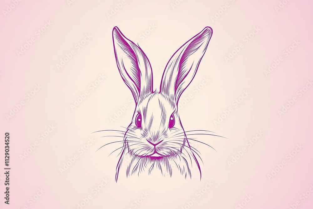 Fototapeta premium Elegant Purple Line Drawing of a Rabbits Face