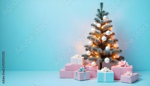 Minimalist Christmas Tree with Pastel Gifts