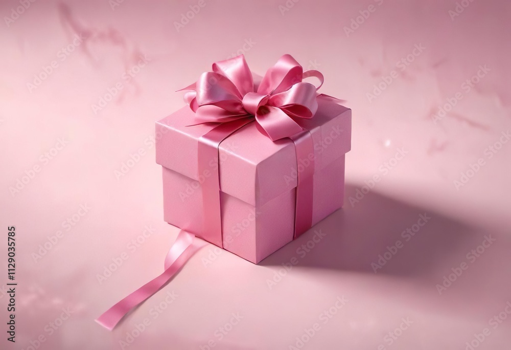 A delicate pink ribbon wrapped around a small gift box with a bow tied on top, floral pattern, wrapping paper A delicate pink ribbon wrapped around a small gift box with a bow tied on top, floral pattern, wrapping paper