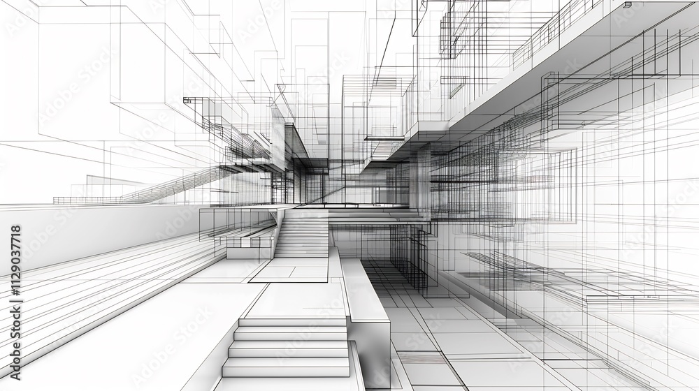 Architectural Wireframe Design: A Modern Building's Intricate Structure Architectural Wireframe Design: A Modern Building's Intricate Structure