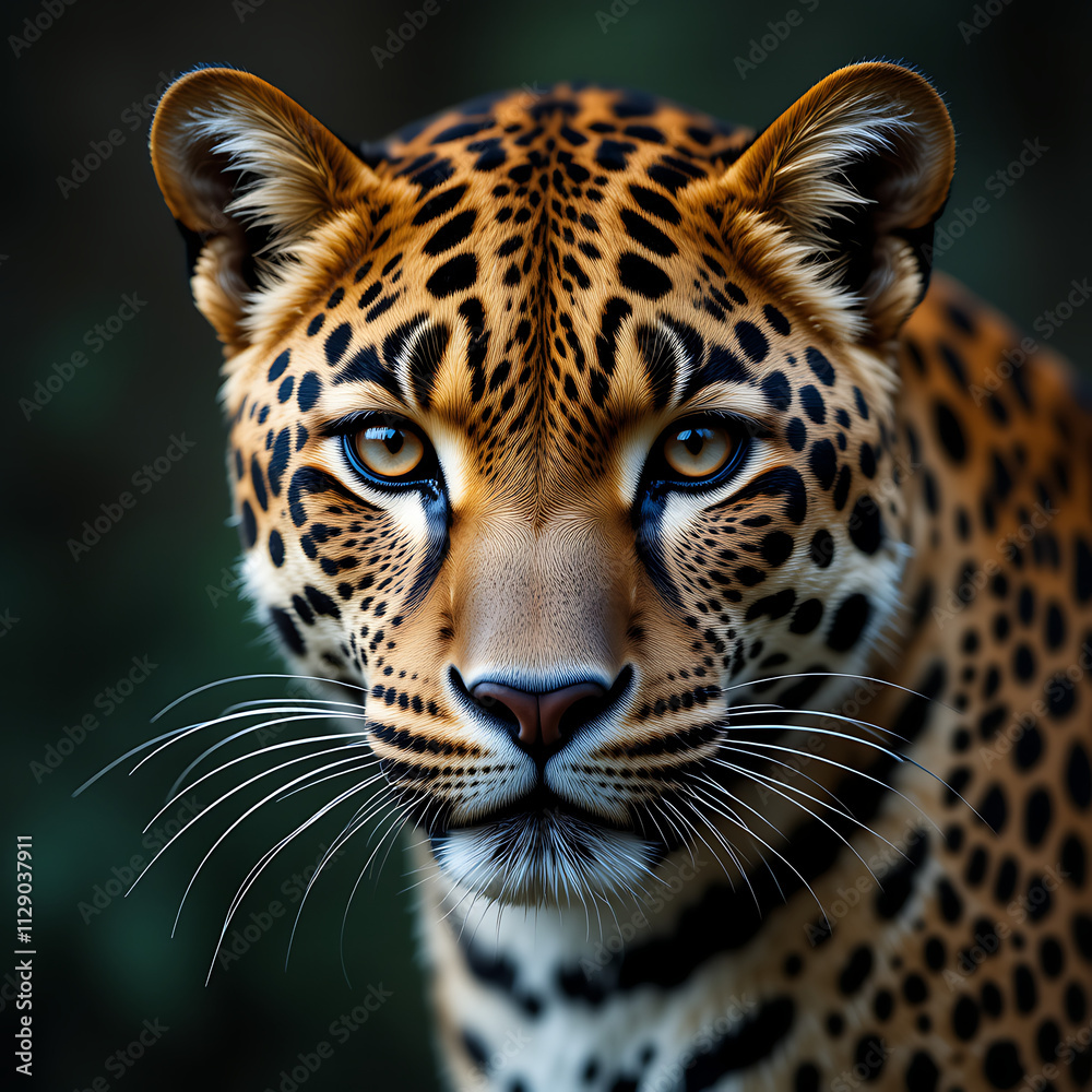 Obraz premium Beautiful African Leopard Looking at the Camera – AI Generated Wildlife Art. A stunning AI-generated illustration of an African leopard gazing directly into the camera with captivating eyes