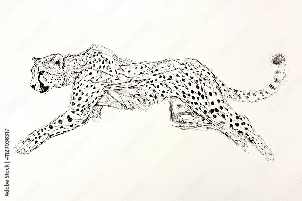 Naklejka premium Abstract Line Drawing Of A Cheetah In Motion