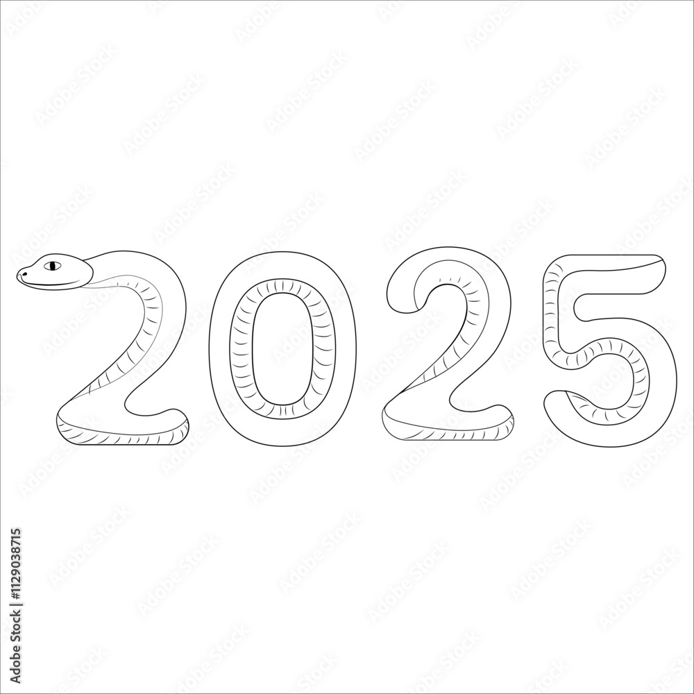 Fototapeta premium Chinese 2025 Contour White and Black New Year Numeric. Zodiac Asia Silhouette Snake