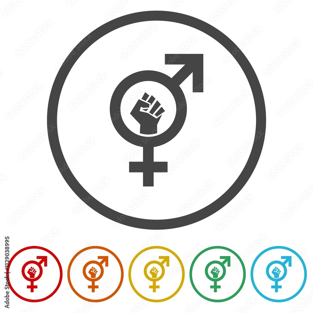 Gender sign fist icon. Set icons in color circle buttons
