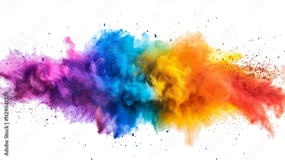 Fototapeta premium Rainbow Explosion of Colorful Powder.Multicolored Powder Explosion Isolated on White Background. colorful vibrant rainbow Holi paint color powder explosion with bright colors isolated white background