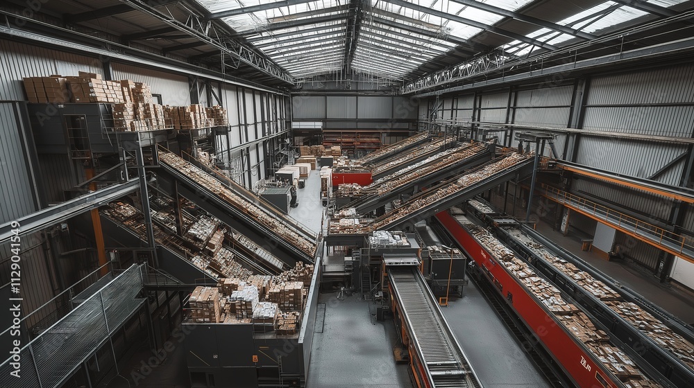 Fototapeta premium Mail sorting facility with automated machinery efficiently processing and organizing large volumes of mail, showcasing the importance of technology in modern logistics and postal services.