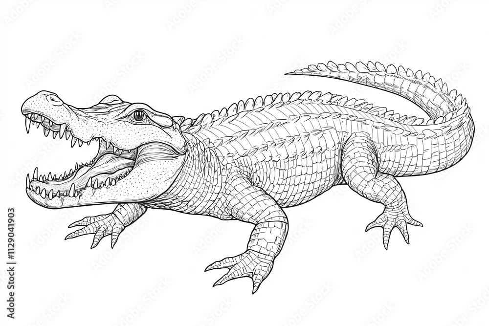 Naklejka premium Detailed Line Drawing Of An American Alligator