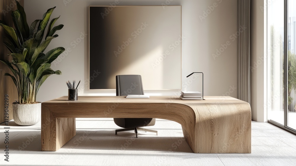 Modern Minimalist Home Office Design with Wooden Desk Modern Minimalist Home Office Design with Wooden Desk