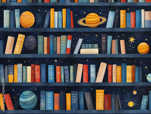 shelf with colorful books  