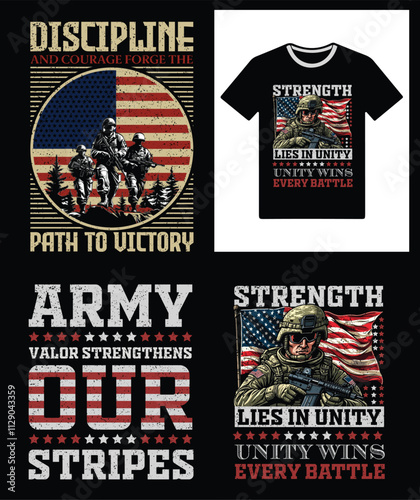 USA Flag and army vector blue, red, black t-shirt design