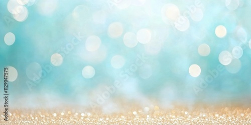 A serene background featuring soft blue bokeh lights with a shimmering sandy surface, ideal for festive or tranquil themes. photo