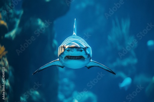 Blue shark swimming underwater photo