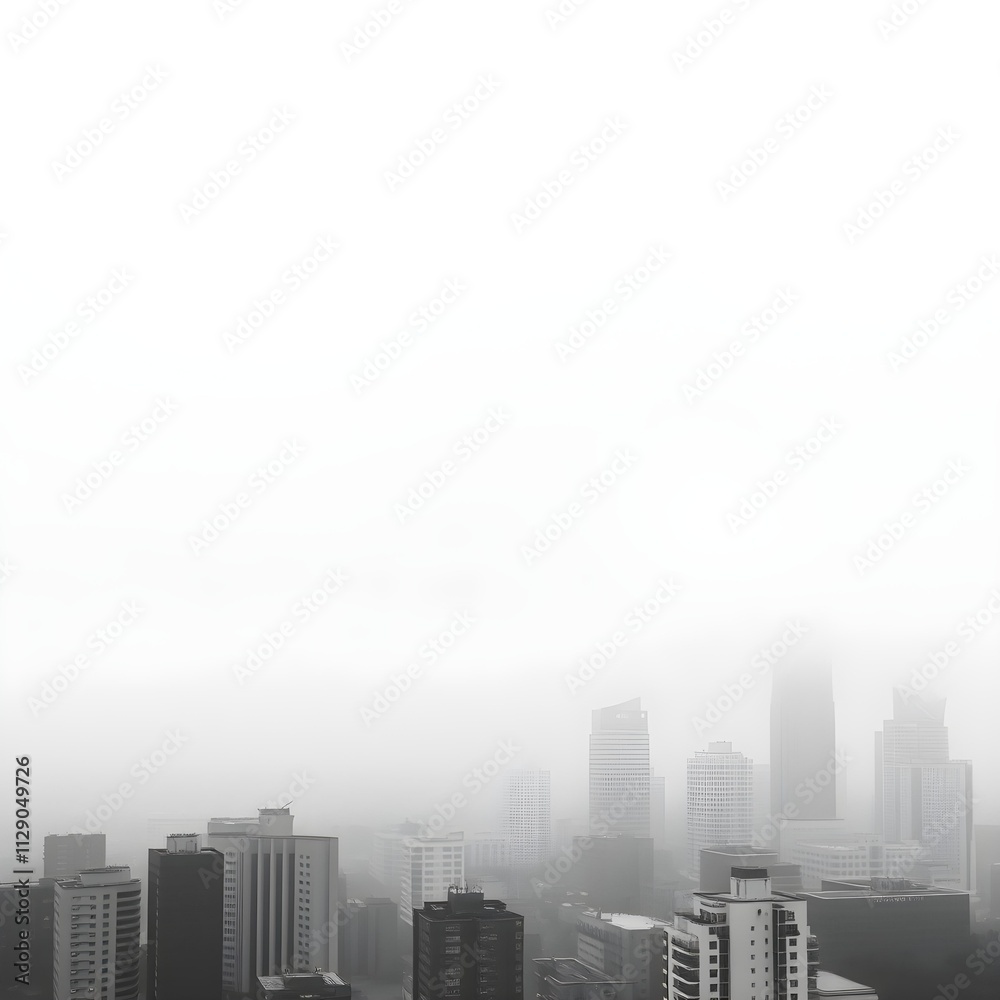 Foggy Cityscape with Urban Skyline in Monochrome Foggy Cityscape with Urban Skyline in Monochrome