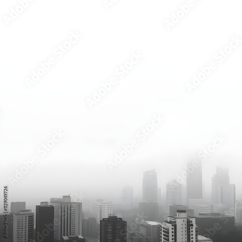 Foggy Cityscape with Urban Skyline in Monochrome