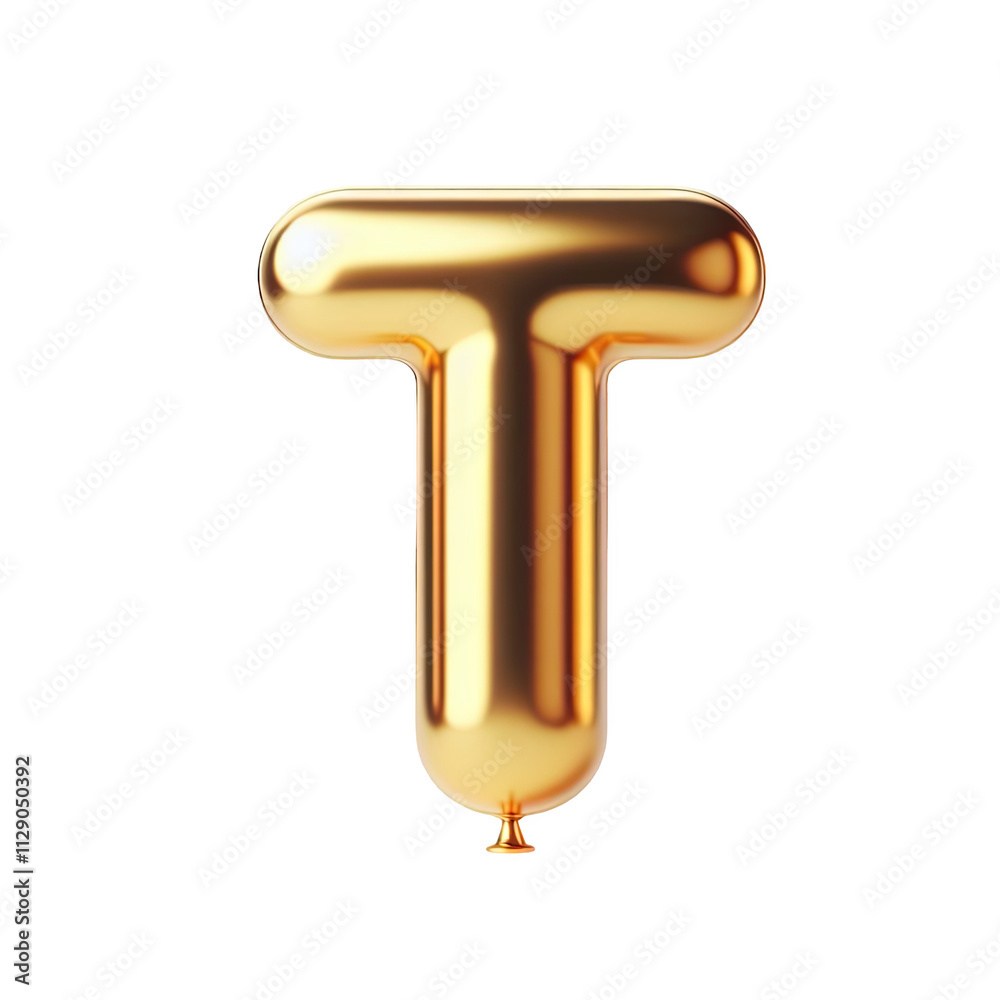 Golden shiny foil balloon alphabet letter T, isolated on transparent cutout PNG Golden shiny foil balloon alphabet letter T, isolated on transparent cutout PNG
