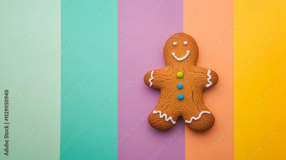 Naklejka premium gingerbread on colorful background. copy space 