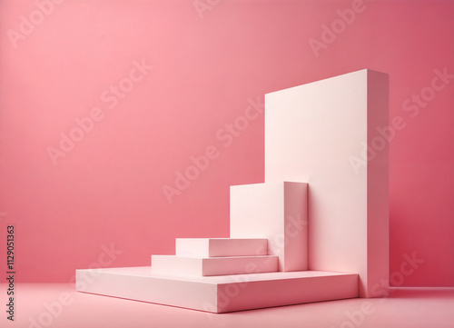 Minimal background, mock up with podium for product display,Abstract white geometry shape background minimalist Valentine's day pink background,Abstract mock up backgroundup 3D rendering.