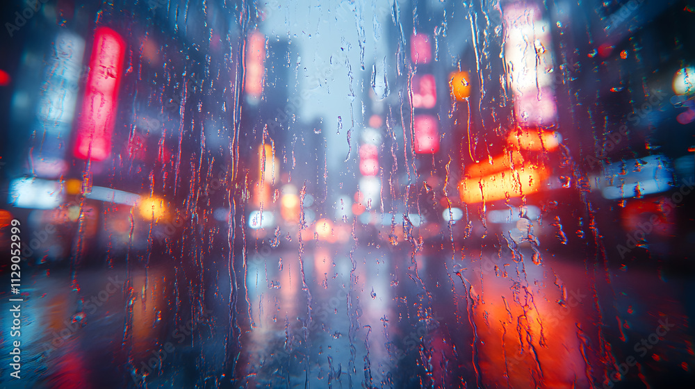 Highly detailed photography of rain cascading down a glass window, with soft-focus city lights in the background creating a dreamy bokeh effect. Highly detailed photography of rain cascading down a glass window, with soft-focus city lights in the background creating a dreamy bokeh effect.