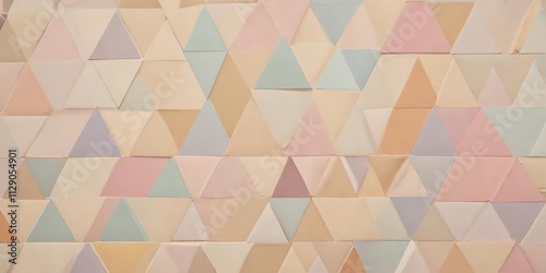 Numerous pastel-toned triangles overlaid on a neutral beige, minimalist, background